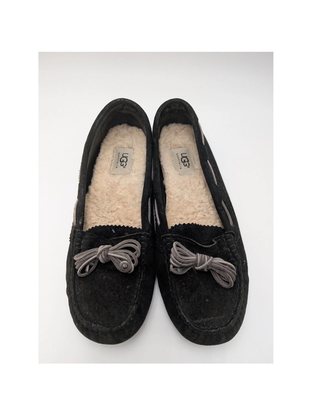 UGG MEENA Women's Black Suede Moccasin Slippers with Shearling driving size 7
